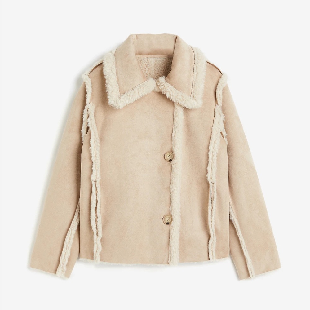NEW H&M Oversize Reversible Faux Suede and Fleece Jacket Size S